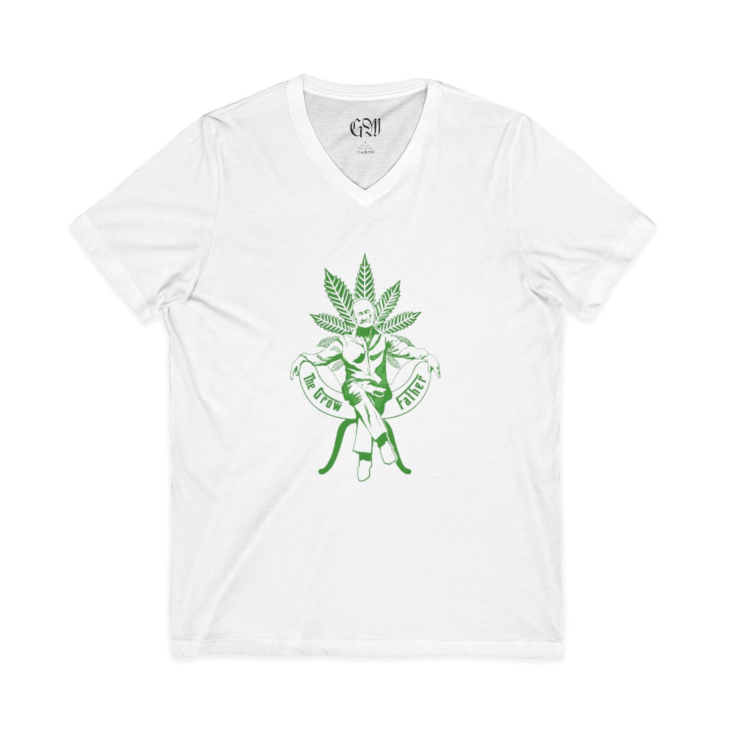 Growfather V-Neck Tee — Retro Cannabis Logo Shirt