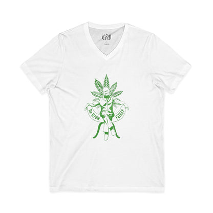 Growfather V-Neck Tee — Retro Cannabis Logo Shirt
