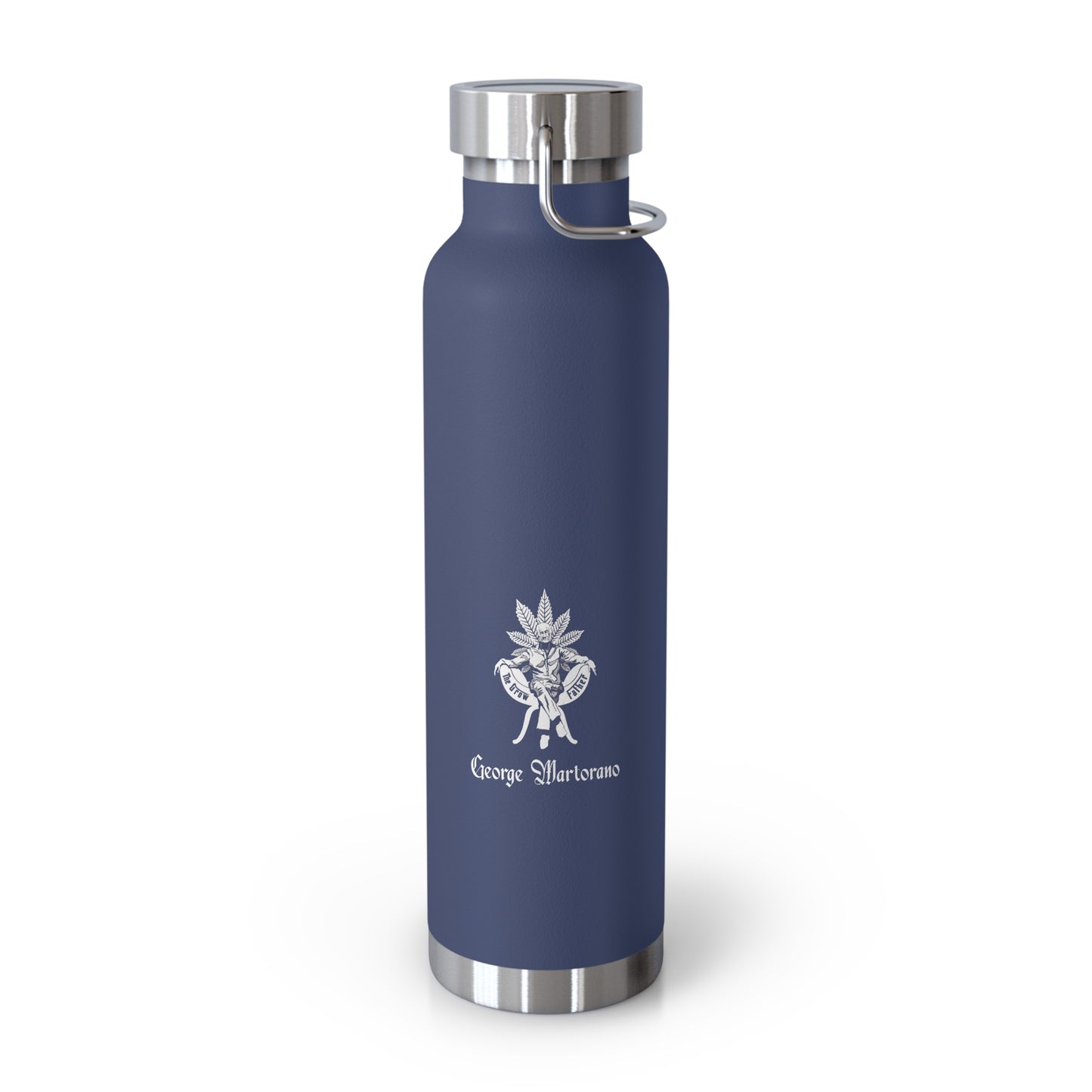 22oz Insulated Water Bottle — Navy Copper Vacuum Flask with Botanical Crest