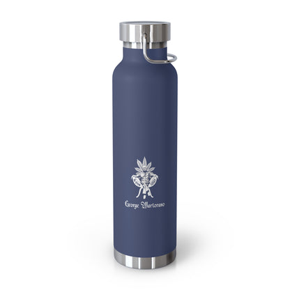 22oz Insulated Water Bottle — Navy Copper Vacuum Flask with Botanical Crest