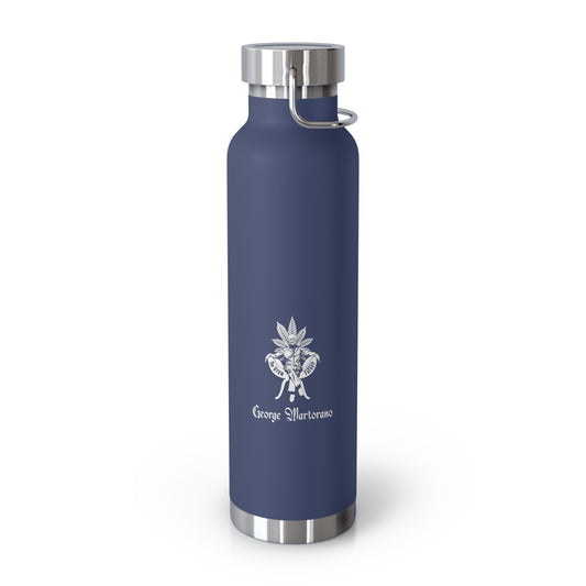 22oz Insulated Water Bottle — Navy Copper Vacuum Flask with Botanical Crest