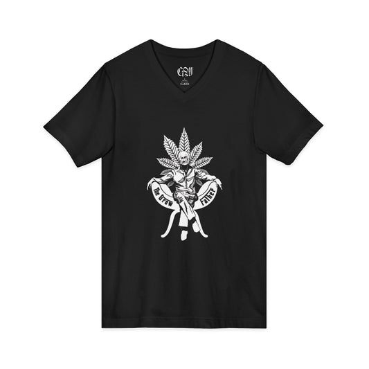Growfather V-Neck Tee — Cannabis Leaf Skeleton Graphic Shirt