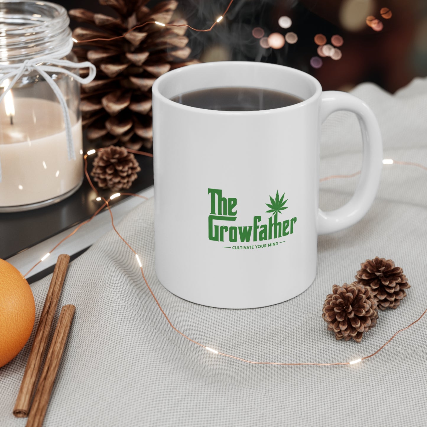Cannabis Crest 11oz Mug — 'George Martorano' Green Leaf Logo Coffee Cup