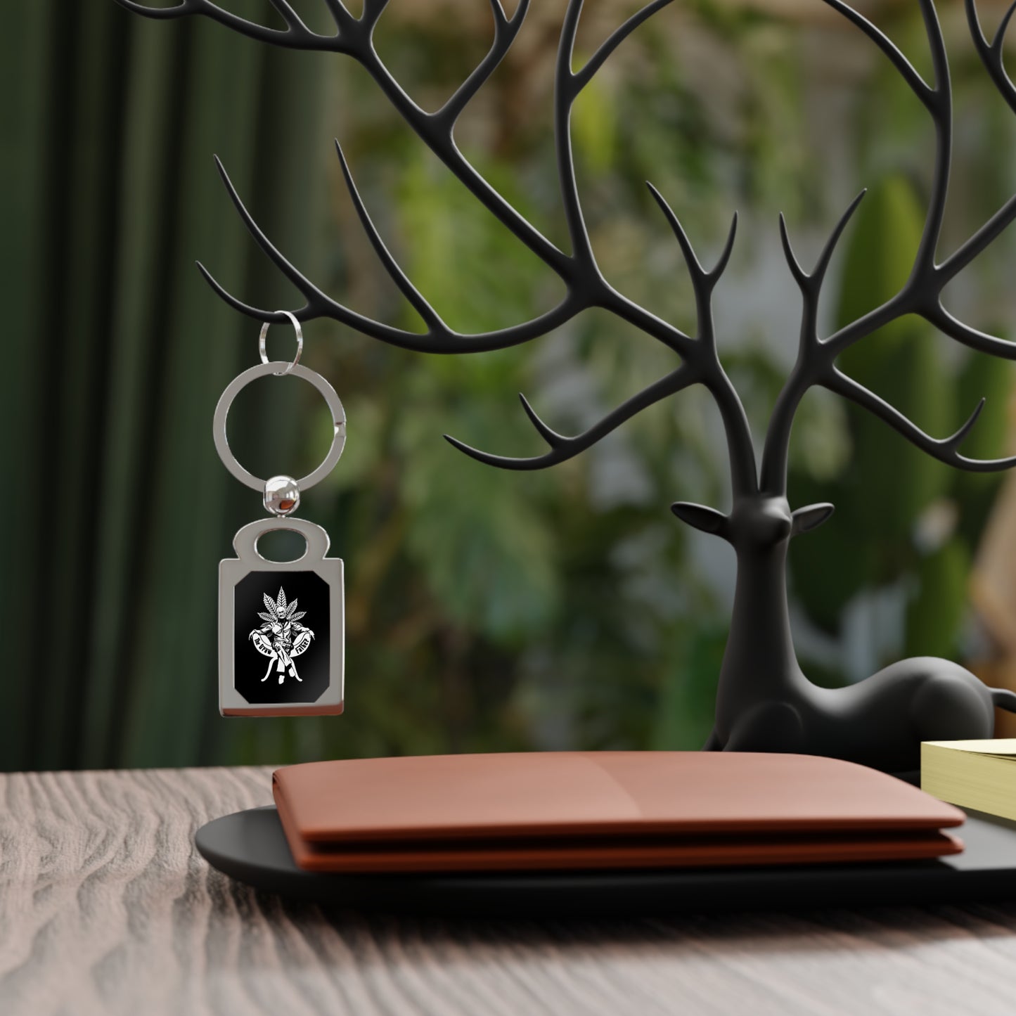 Marijuana Leaf Emblem Rectangle Keyring – Metal Photo Keychain