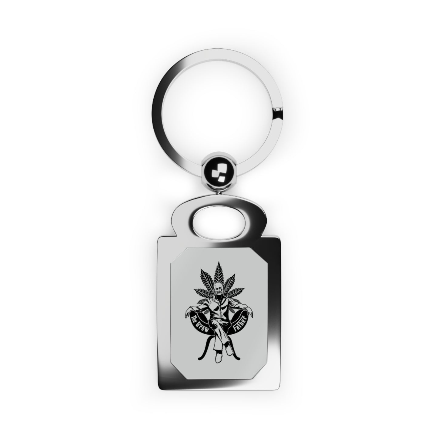 Engraved Rectangle Metal Keyring — Retro Pinup with Cannabis Leaf Design