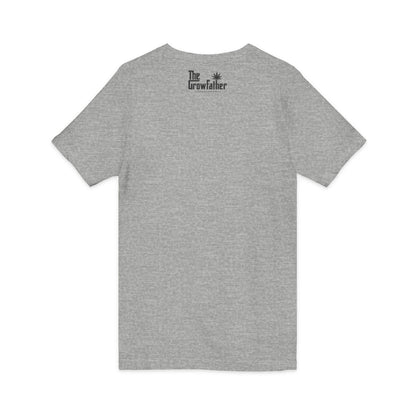 The Growfather V-Neck Tee — Small Chest Plant Logo & Back Text