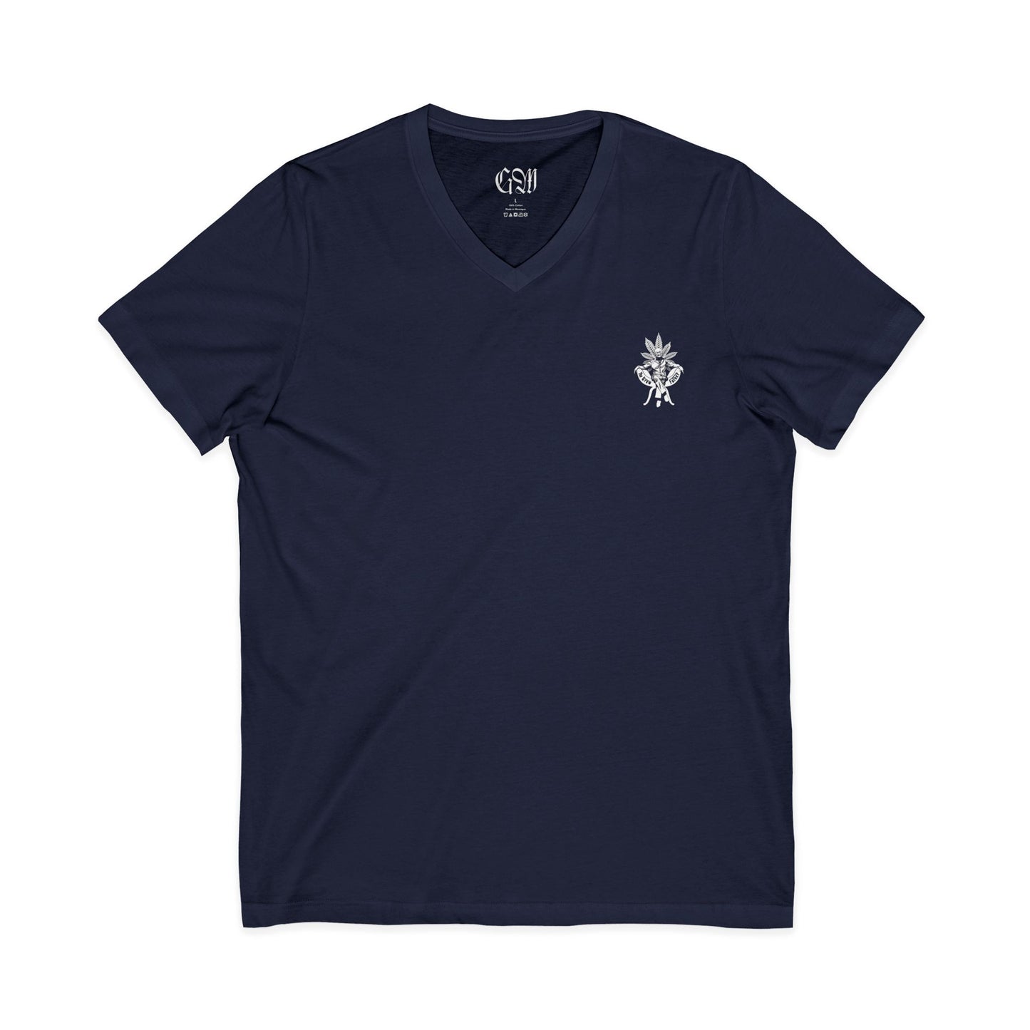 V-Neck Tee - 'The Growfather' Logo Chest & Back Cannabis Gardener Shirt