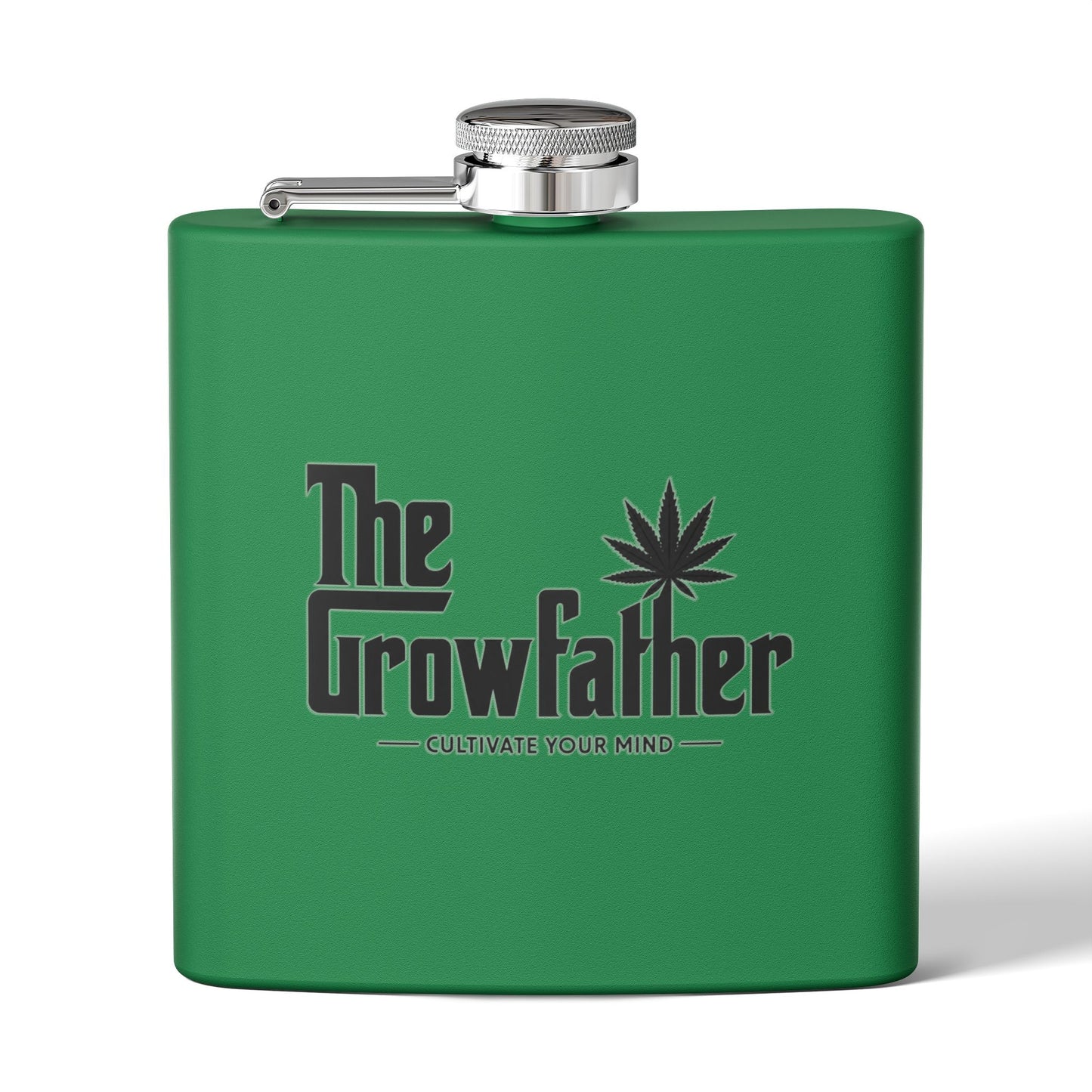 Flask — "The Growfather" 6oz Stainless Steel Hip Flask (Cannabis Gift)