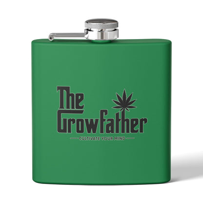 Flask — "The Growfather" 6oz Stainless Steel Hip Flask (Cannabis Gift)