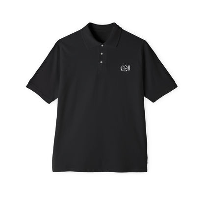 Embroidered Crest Polo Shirt — Classic Black Men's Piqué Polo with Back Script