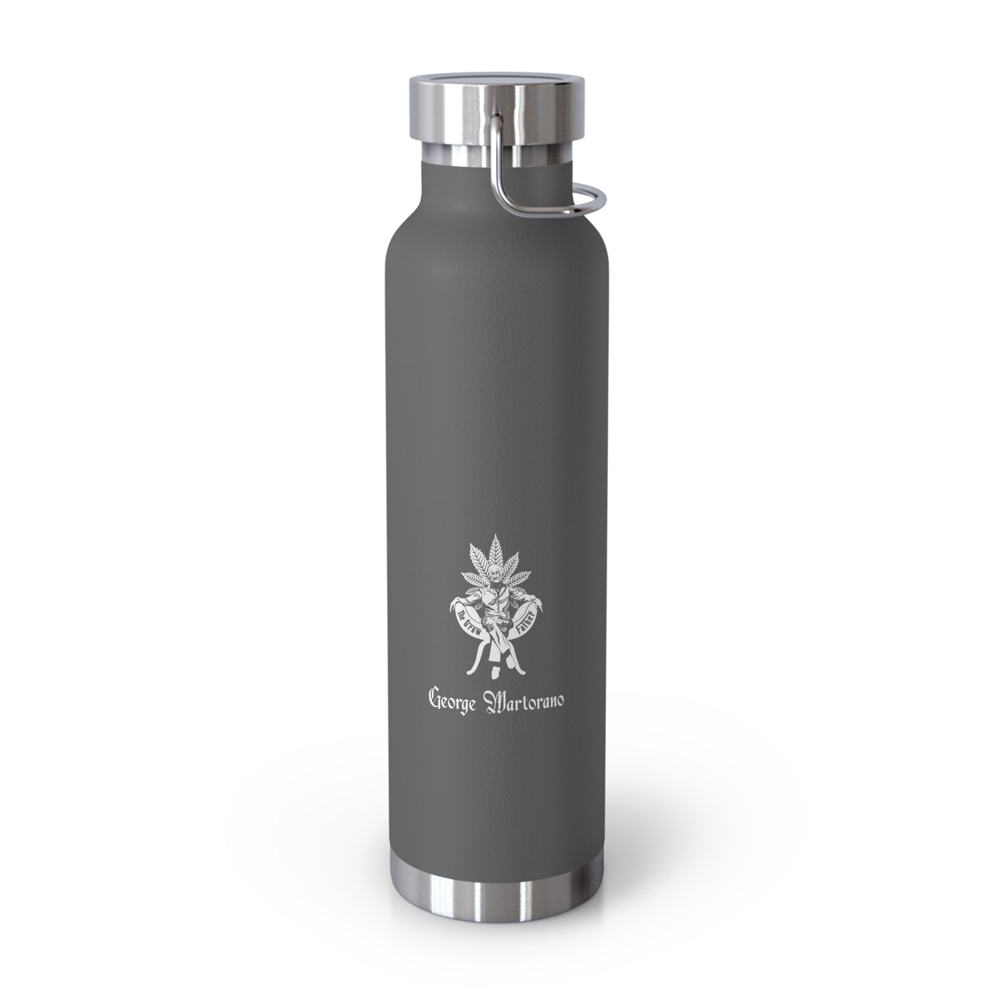 22oz Insulated Water Bottle — Gray Copper Vacuum Flask with Botanical “George Vitaramo” Design