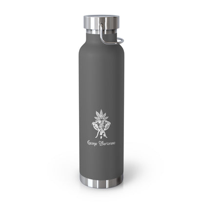 22oz Insulated Water Bottle — Gray Copper Vacuum Flask with Botanical “George Vitaramo” Design
