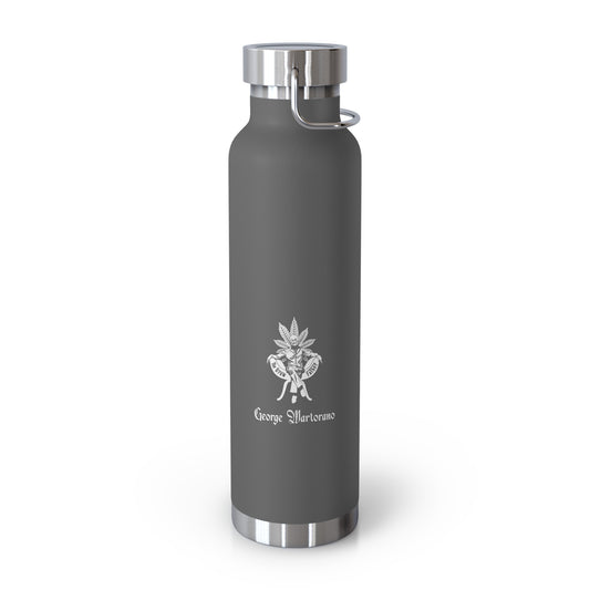 22oz Insulated Water Bottle — Gray Copper Vacuum Flask with Botanical “George Vitaramo” Design