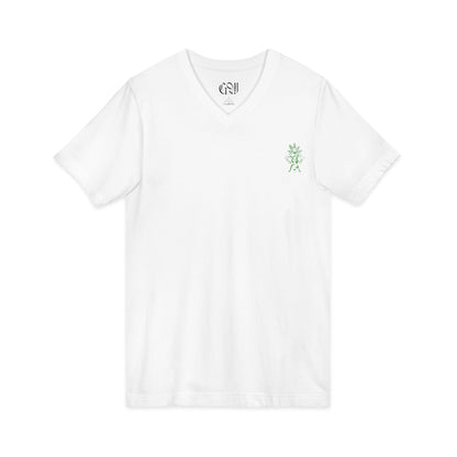 V-Neck Tee — 'The Growfather' Subtle Green Logo Chest & Back