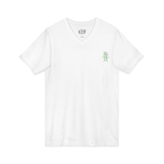 V-Neck Tee — 'The Growfather' Subtle Green Logo Chest & Back